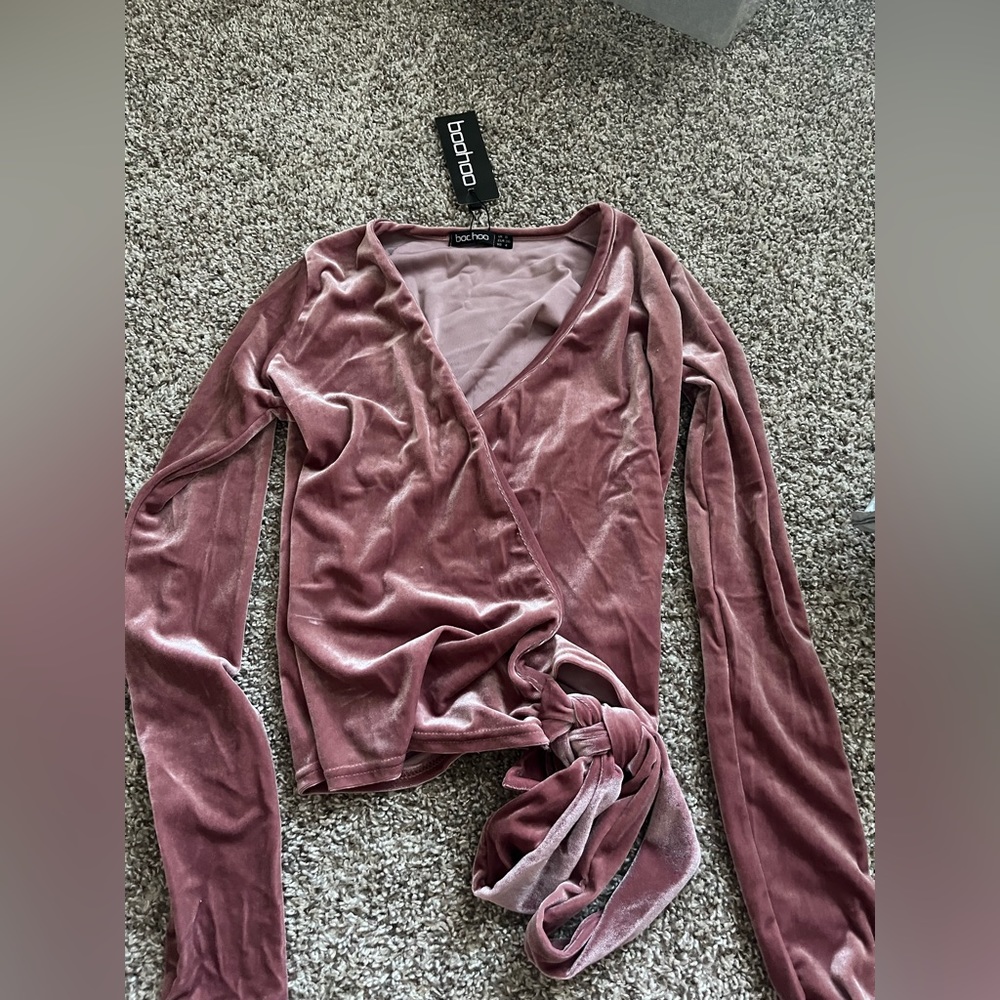 Boohoo wrap front velvet top